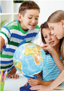 Kids studying the globe